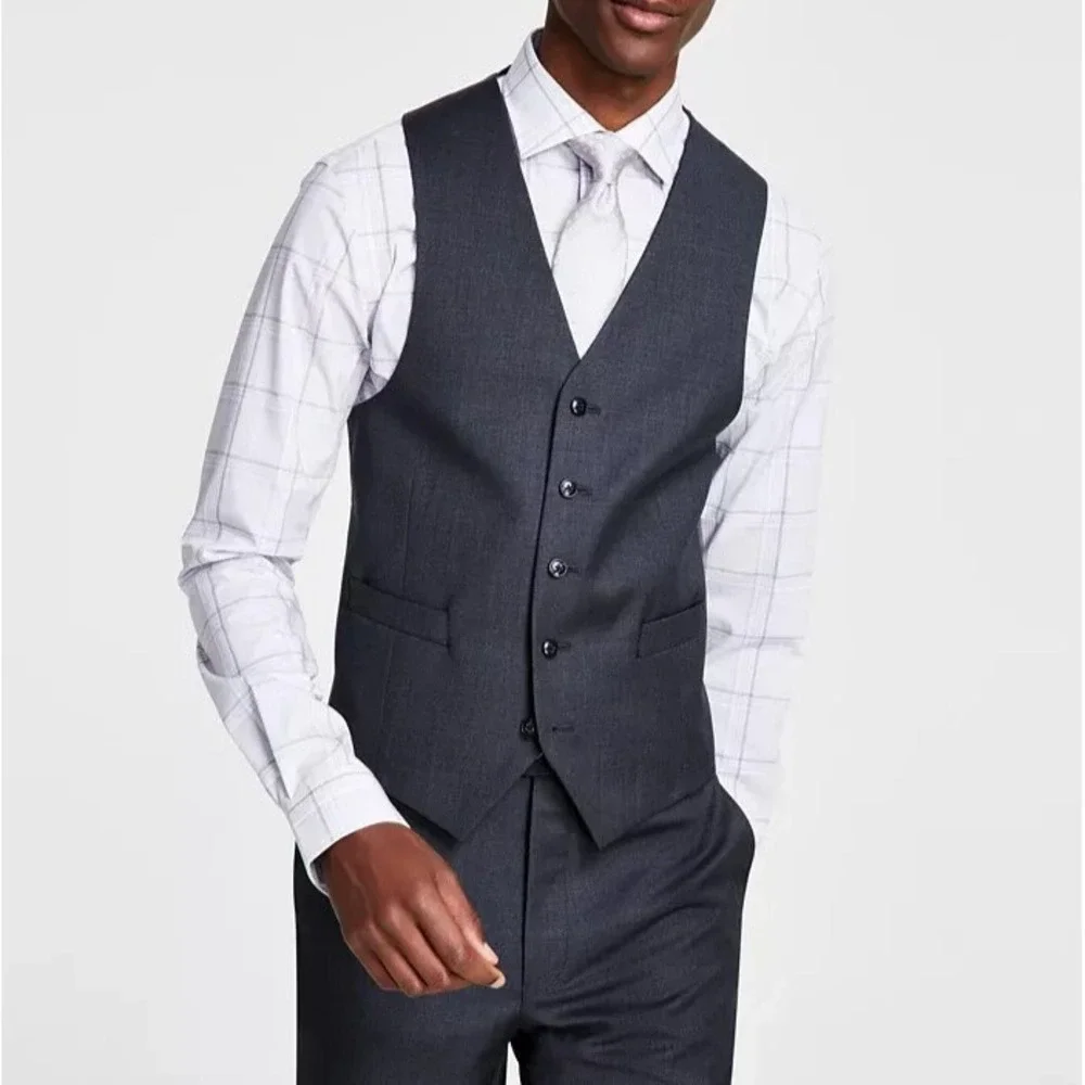 Michael Kors Mens Classic fit Button-Up Suit Vest Large Grey Stretch
